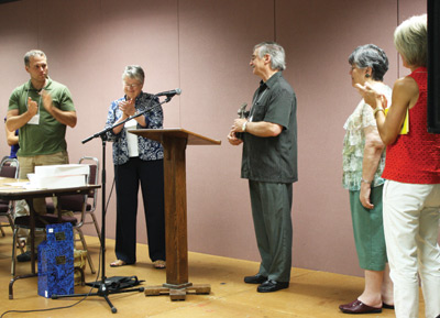 Outgoing Conference Minister Owen and his wife Ruth Ann Burkholder were recognized by the leadership of Conference. Serving in his role since 1996, Owen completed his service August 31. Photo: Jon Trotter