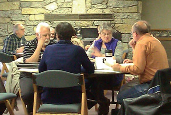 Shirley Yoder Brubaker meets with others at the CLC meeting for discussion. Photo: Clyde Kratz