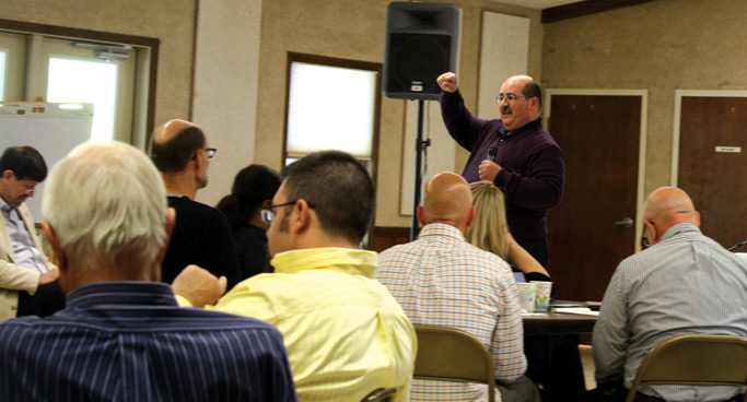 Noel Santiago walks participants through the biblical story of Cornelius and Peter in Acts 10:1-48. He used this passage about a faithful Gentile centurion, God making unclean things clean, and the Spirit coming upon Jew and Gentile alike. Peter said, “I now realize how true it is that God does not show favoritism but accepts from every nation the one who fears him and does what is right.” Photo: Jon Trotter