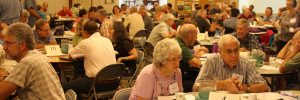 Delegates share table conversation