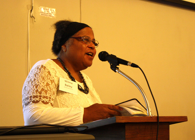 Wilma Bailey, Old Testament scholar, leads a Bible study at Assembly.