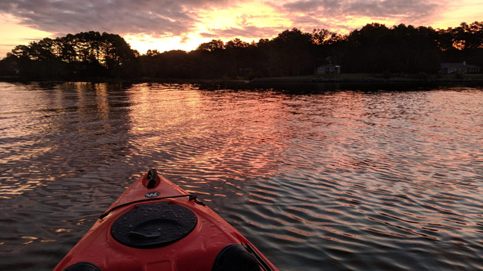 During Phil Kniss’ sabbatical, he had the opportunity to reflect and recreate in nature. Here he is kayaking at sunrise on the Great Wicomico River near Reedville, Virginia. Photo courtesy of Phil Kniss