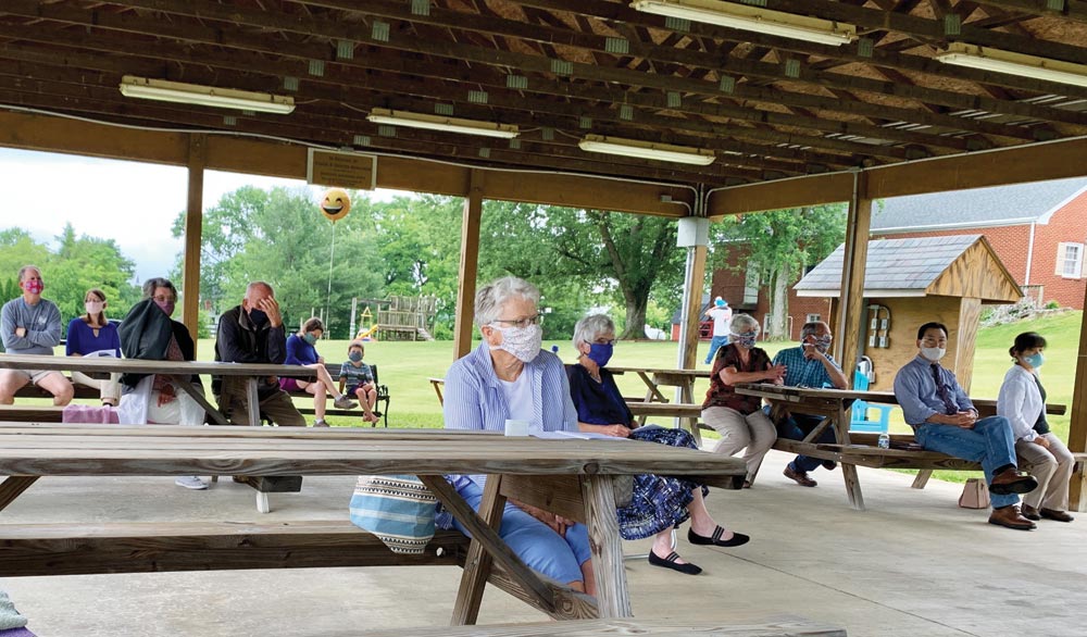 Stephens City Mennonite Church meets for outdoor worship on June 21, 2020 (Father’s Day). Photo courtesy of Merle Christner