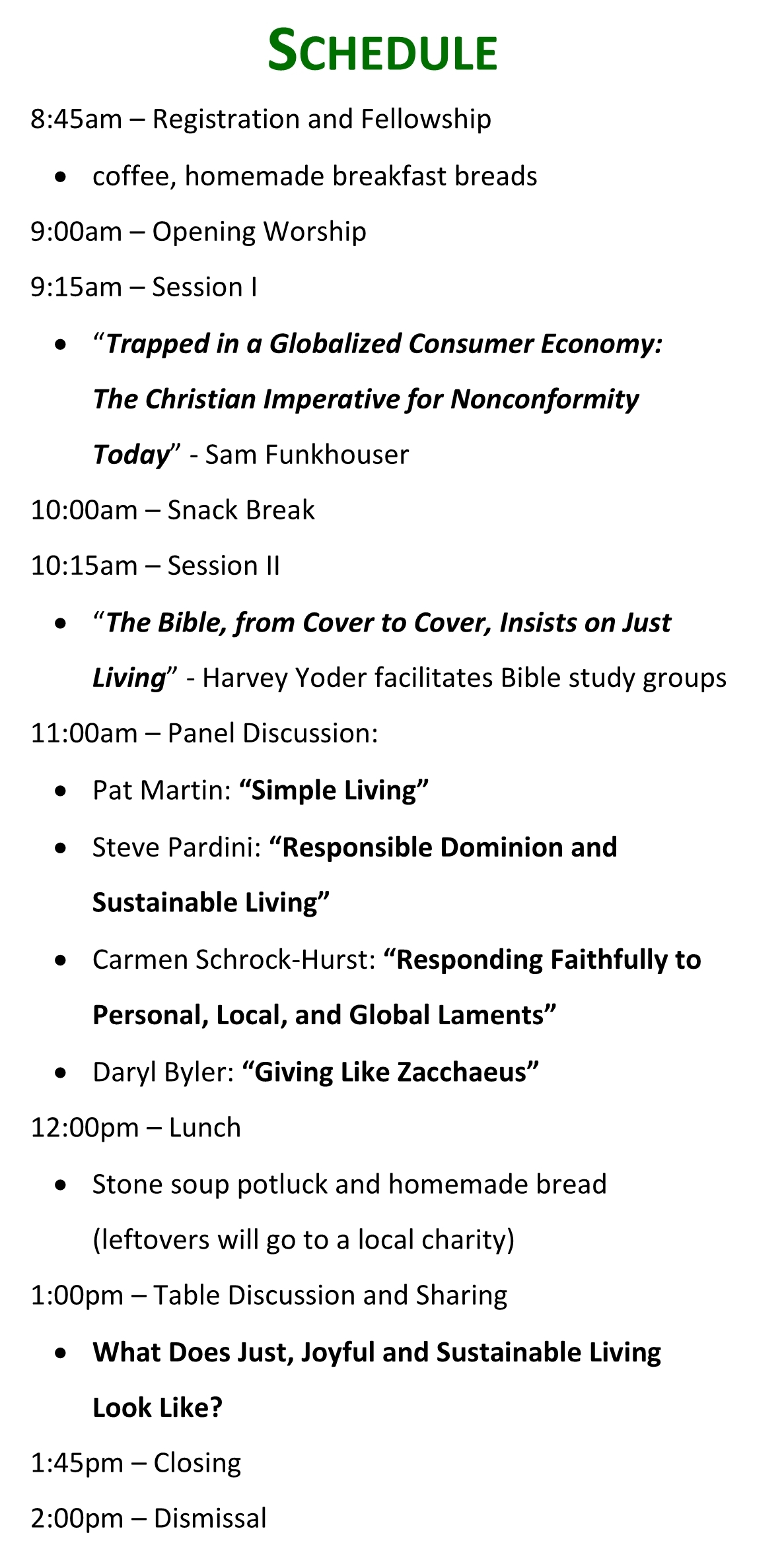 2025 fall workshop schedule